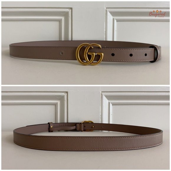 Authentic Gucci Porcelain Rose Calfskin Leather Double G Buckle Belt 85/34